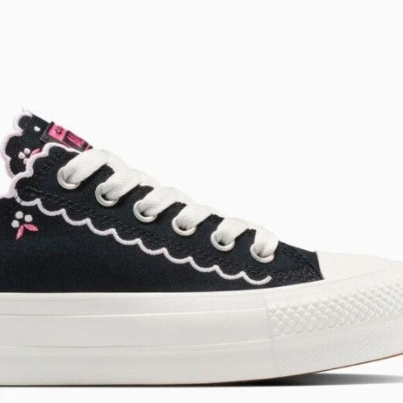 CONVERSE All Star Lift Platform Canvas Low Top Embroidered Flowers Scalloped 8 - Picture 6 of 6